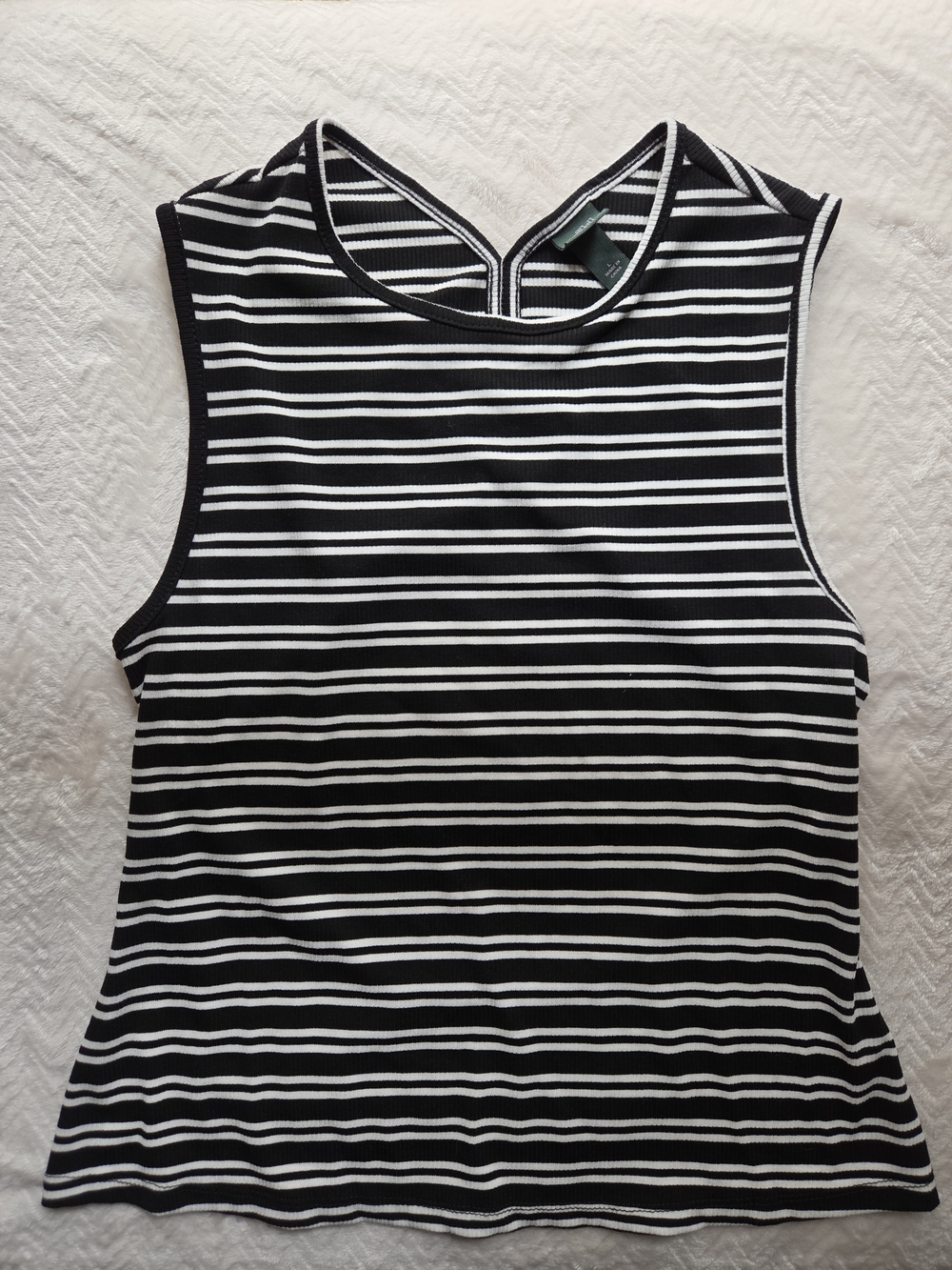 Sleeveless Striped Stretchy Tank Top Blouse W/ Open-Back Size L Ribbed Knit NWOT